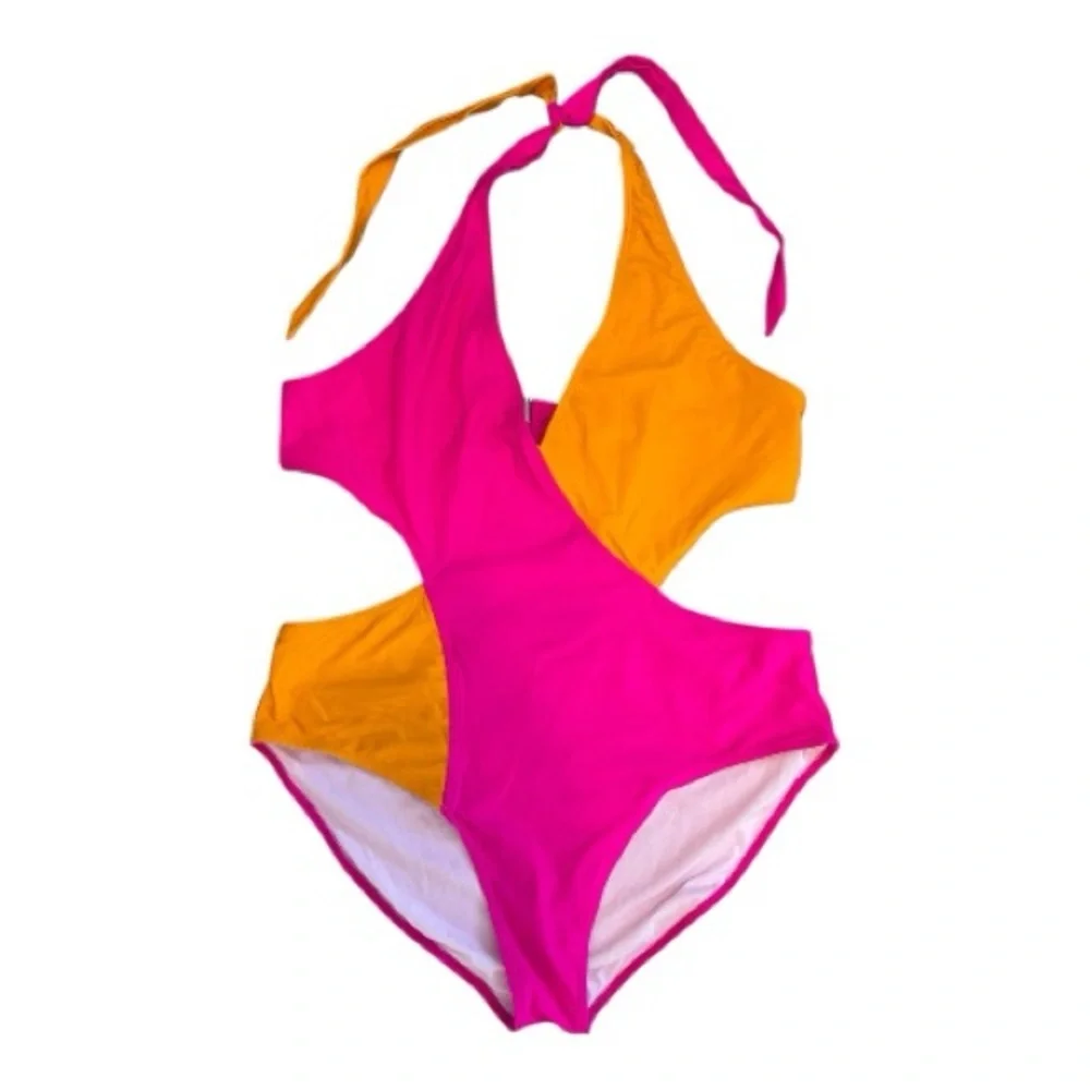 DAVI & DANI Hot Pink and Orange Cutout One-Piece Swimsuit Plus 1XL NWOT - Picture 6 of 7